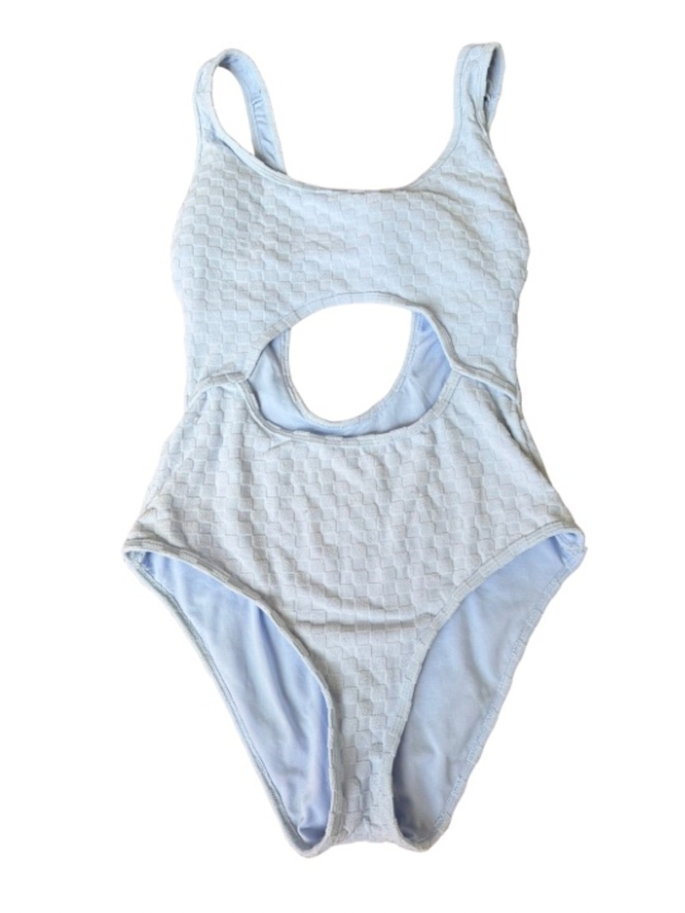 Light Blue Textured Cutout One-Piece Swimsuit